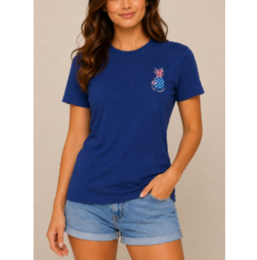 Simply Southern Women's Blue Crewneck Short Sleeves Pineapple Casual Tee Size S